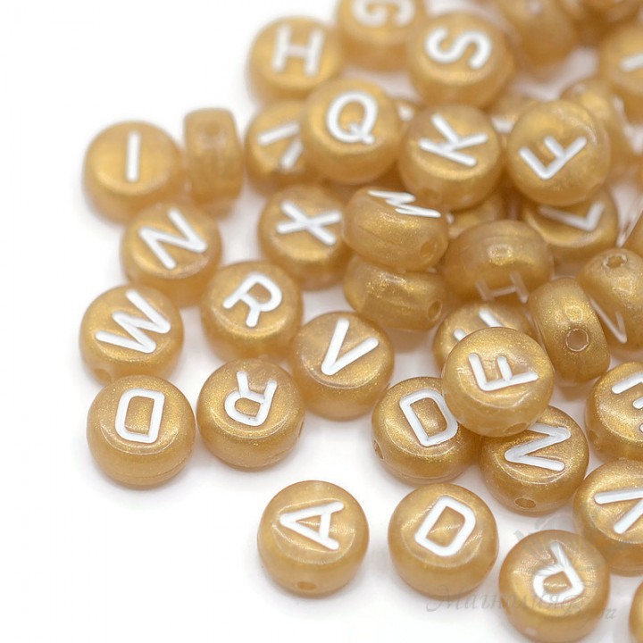 Letter beads plastic golden, 50 pieces