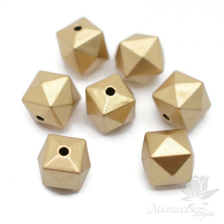 Bead Polyhedron plastic golden, 5 pieces