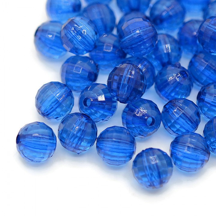 Faceted acrylic beads 8mm 100 pieces, blue