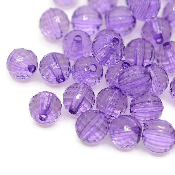 Faceted acrylic beads 8mm 50 pieces, lilac
