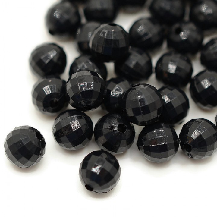 Faceted acrylic beads 8mm 50 pieces, black