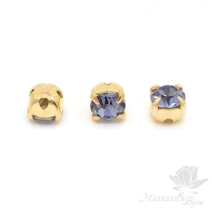 Sew-on chatons in Tanzanite 4mm/ss16 gold, 20 pieces