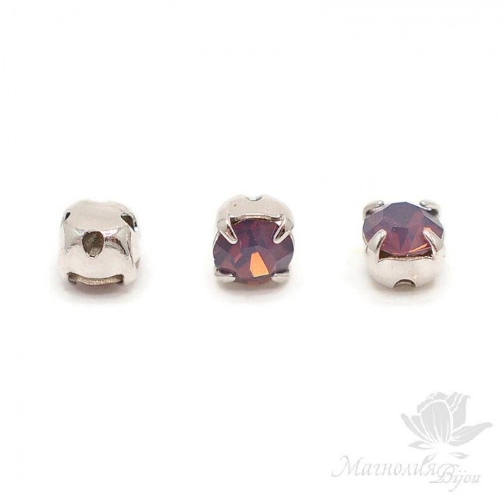 Sew-on bezels in Amethyst Opal 4mm/ss16 rhodium, 10 pieces