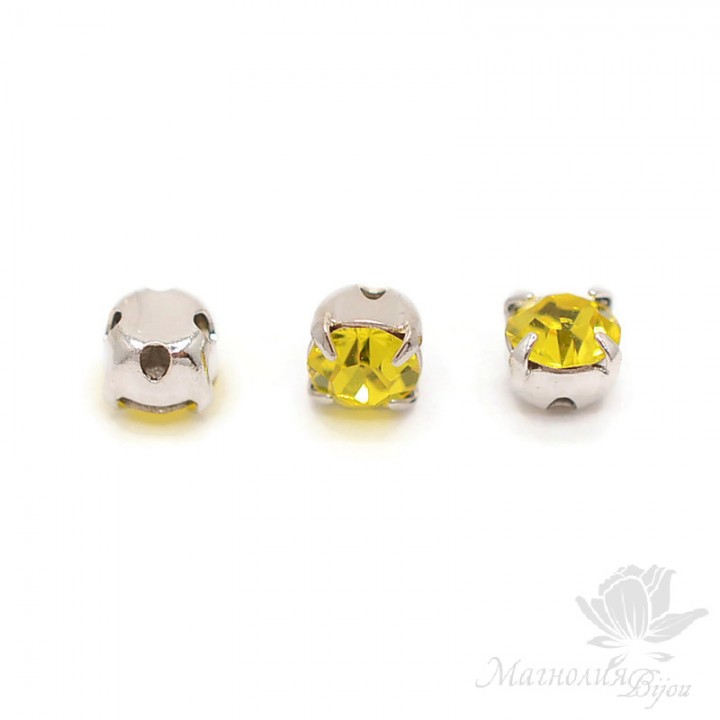 Sew-on bezels in Citrine 4mm/ss16 rhodium, 10 pieces