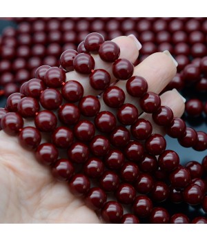 Crystal Pearl Round Bead Strand 10mm, color dark red