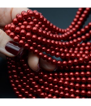 Crystal Pearl Round Bead Strand 6mm, color red