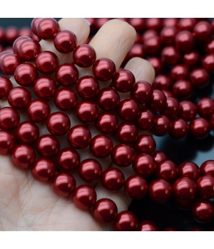 Crystal Pearl Round Bead Strand 10mm, color red