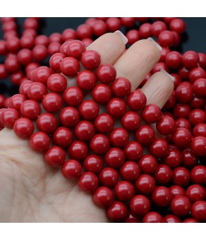 Crystal Pearl Round Bead Strand 10mm, color red