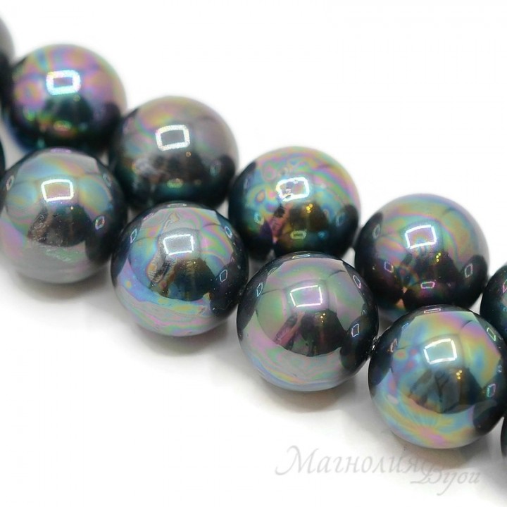 Cuentas de perla de concha 16mm, color arcoiris negro