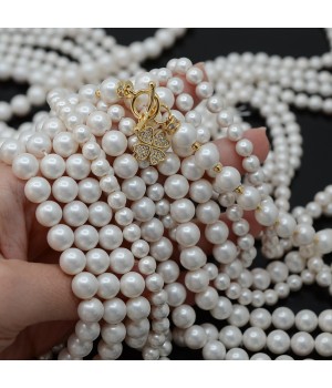 Round Shell Pearl Bead Strands 6, 8mm white color