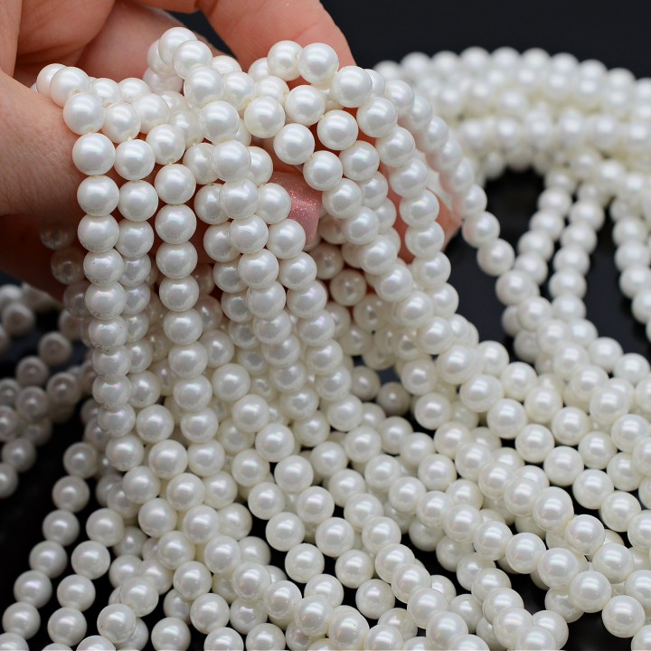 Crystal Pearl Round Bead Strand 6mm, color white AB