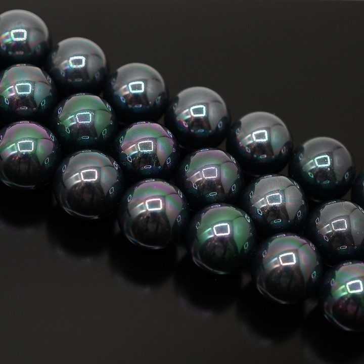 Round Shell Pearl beads 14mm, color black peacock