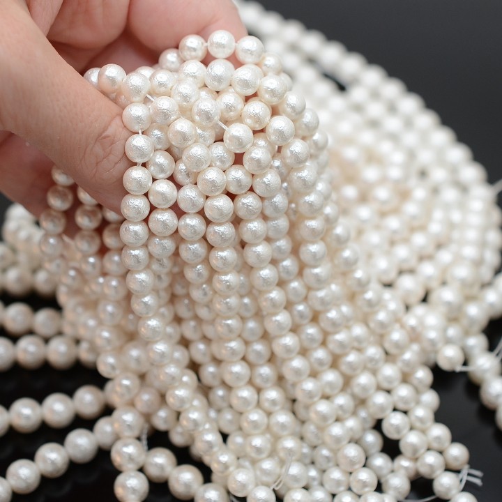 Cuenta de perla de concha(perla de nácar) con textura 6mm, color blanco