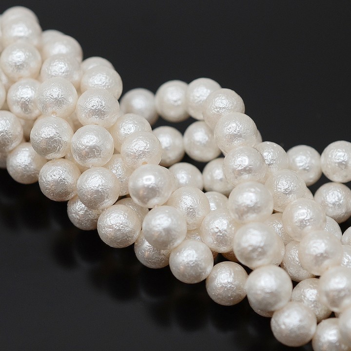 Cuenta de perla de concha(perla de nácar) con textura 8mm, color blanco
