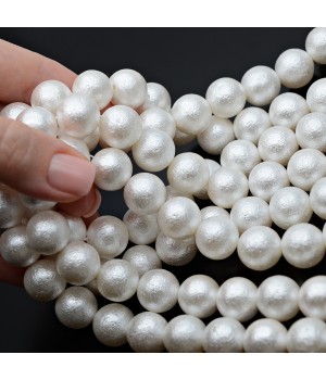 Textured Shell Pearl Beads round 14mm white color