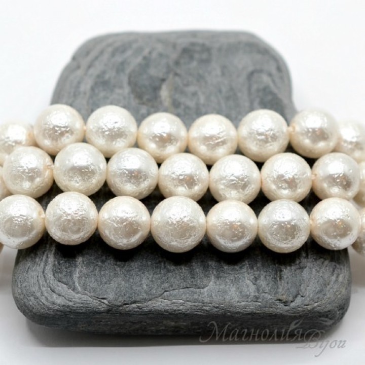 Cuenta de perla de concha(perla de nácar) con textura 10mm 5 und., color blanco