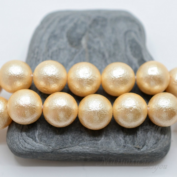 Cuenta de perla de concha(perla de nácar) con textura 14mm 2 und., color oro