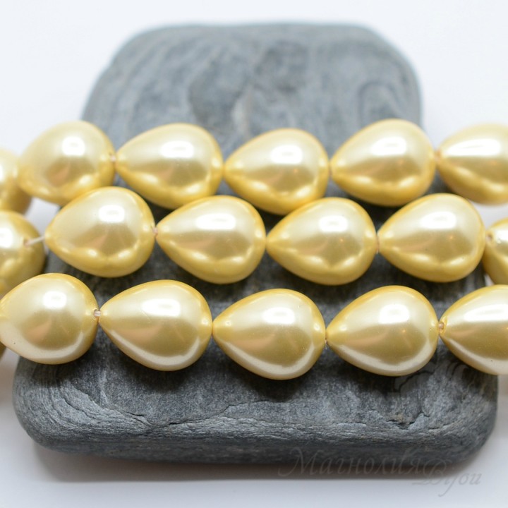Cuenta de perla de concha(perla de nácar) 12:16mm gota, color dorado