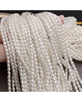 Perla forma arroz 3:4mm cristal color blanco, 1 hilo