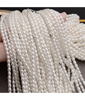 Perla forma arroz 3:4mm cristal color blanco, 1 hilo