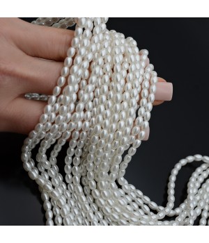 Perla forma arroz 3.5:5mmmm cristal color blanco, 1 hilo