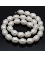 Oval Shell Pearl Beads 10:12mm white color, 1 strand