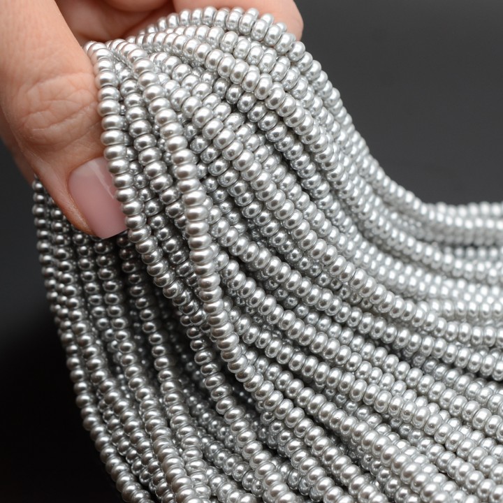 Crystal Pearl Flat Round Rondell Bead Strand 4.5mm, light gray color