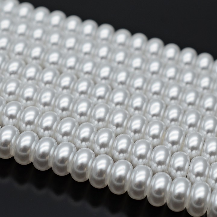 Crystal Pearl Flat Round Rondell Bead Strand 8mm, white color