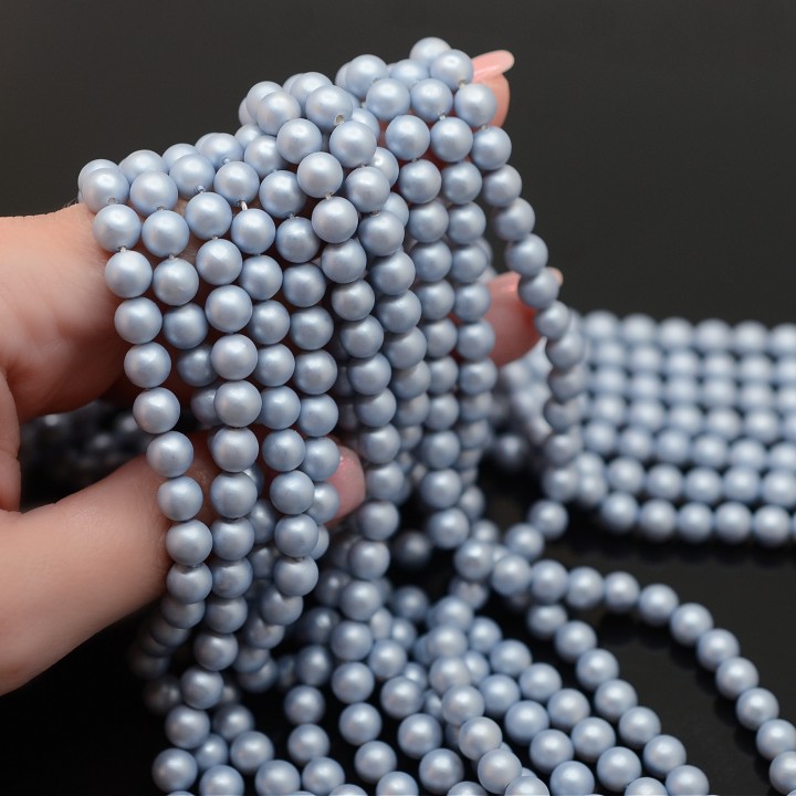 Mallorca pearls 6mm sky blue matte satin, 10 pieces