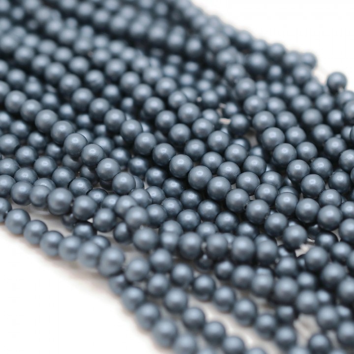 Pearl Mallorca steel blue 4mm matte satin, full strand (100 beads)