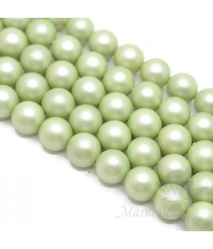 Tira de 33 cuentas de perla de concha 12mm satén mate, color pistacho