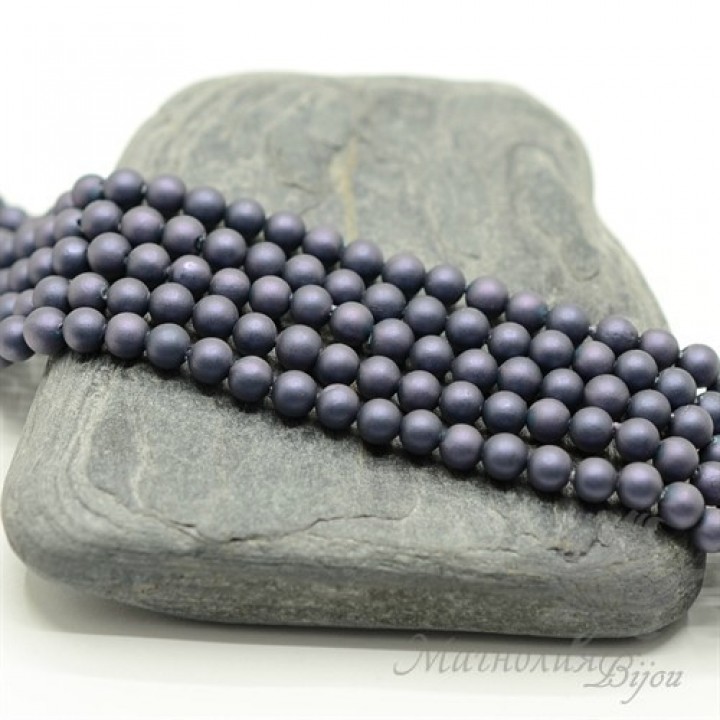 Mallorca pearls 4mm blueberry matte satin, 20 pieces