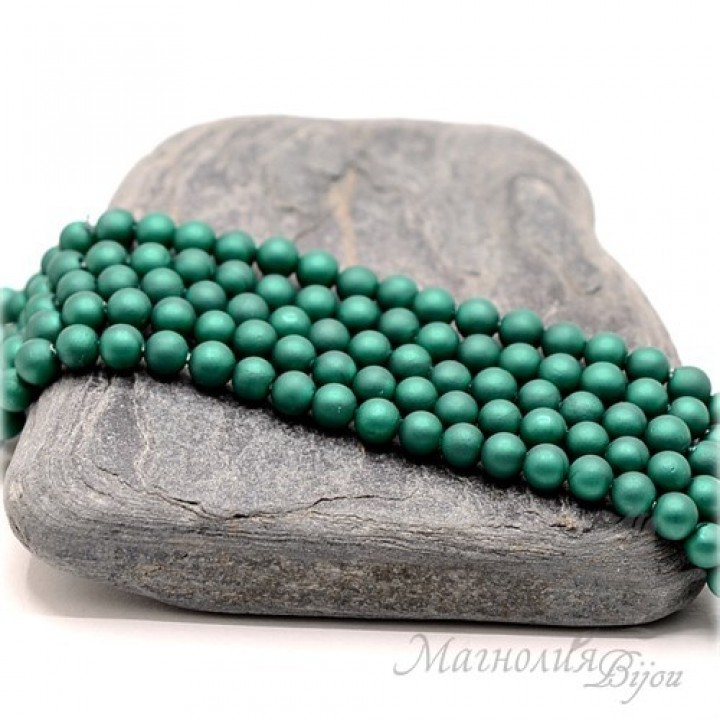 Mallorca pearls emerald 4mm matte satin, 20 pieces