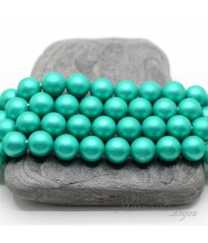 Mallorca pearls 8mm emerald light matte satin, 10 pieces