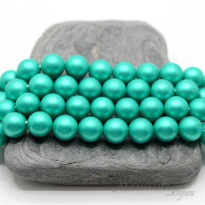 Mallorca pearls 8mm emerald light matte satin, 10 pieces