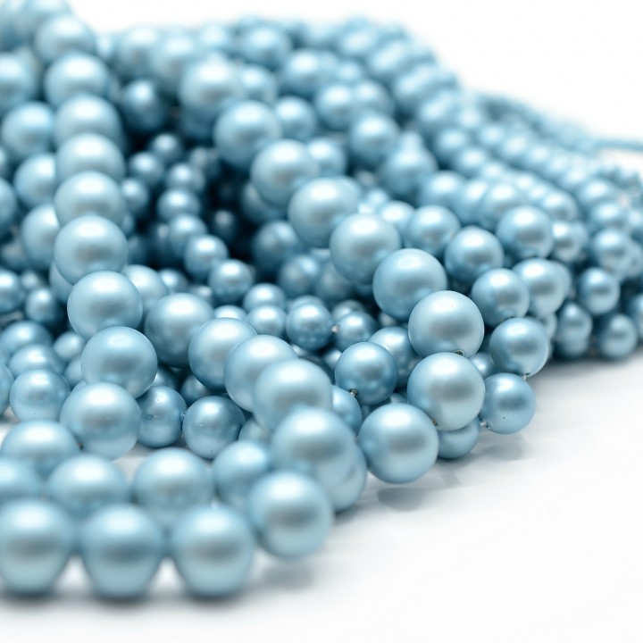 Round Shell Pearl beads 6mm frosted color Light Blue, 1 strand