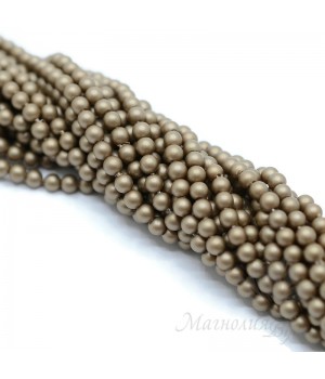 Pearl Mallorca dark tan 4mm matte satin, full strand (95 beads)