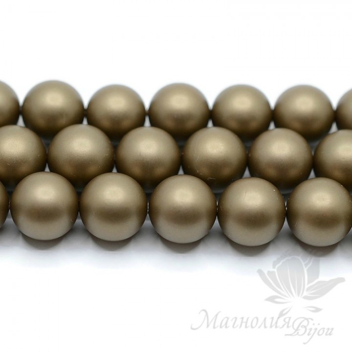 Mallorca pearls 12mm dark tan matte satin, 2 pieces