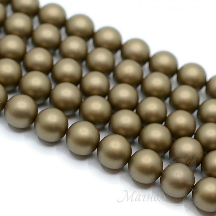 Pearl Mallorca dark tan 12mm matte satin, full strand (33 beads)