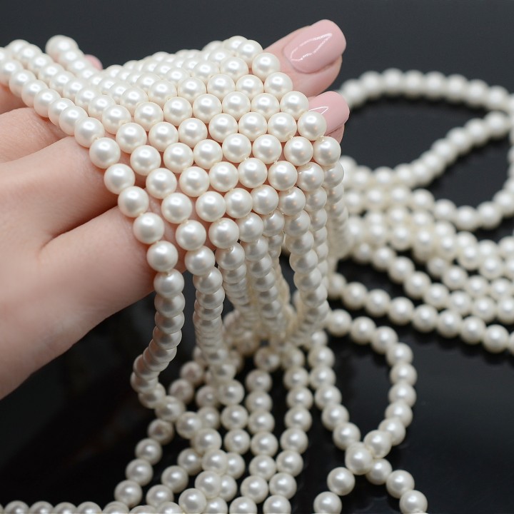 Cuentas de perla de concha satén mate 6mm 10 und., color blanco
