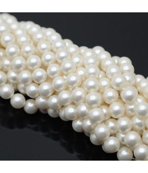 Tira de 65 cuentas de perla de concha 6mm satén mate, color blanco