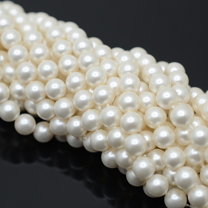 Tira de 65 cuentas de perla de concha 6mm satén mate, color blanco