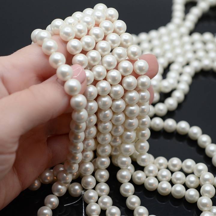 Cuentas de perla de concha satén mate 8mm 10 und., color blanco