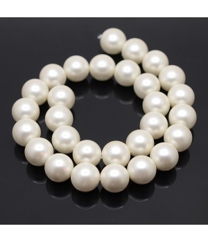 Tira de 28 cuentas de perla de concha 14mm satén mate, color blanco