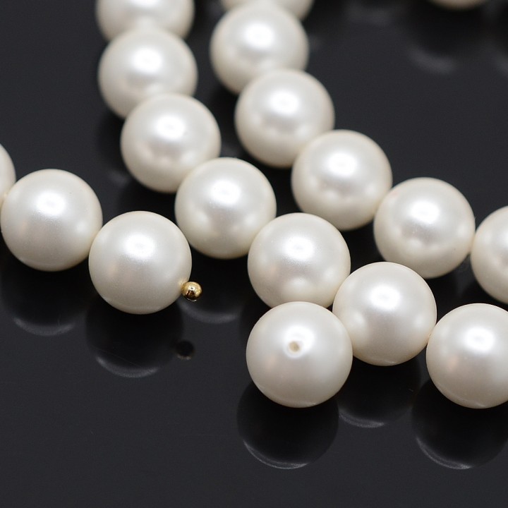 Round shell pearl beads white 10mm matte satin, 5 pieces