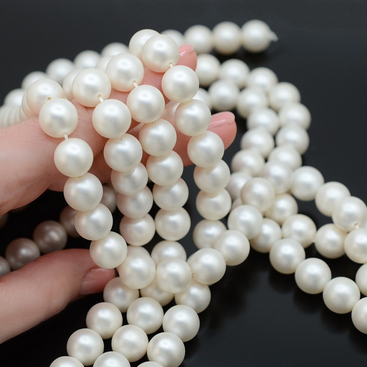 Round Shell Pearl beads 12mm frosted, color white