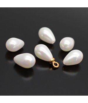 Cuentas de perla de concha 6:9mm semi-perforadas, color blanco