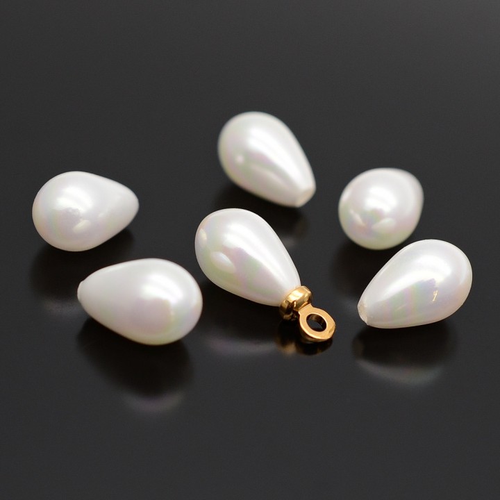 Cuentas de perla de concha 6:9mm semi-perforadas, color blanco