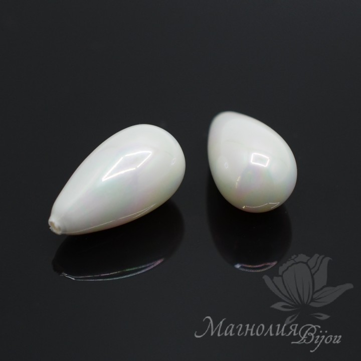 Cuentas de perla de concha 10:18mm medio taladro color blanco, 1 und.