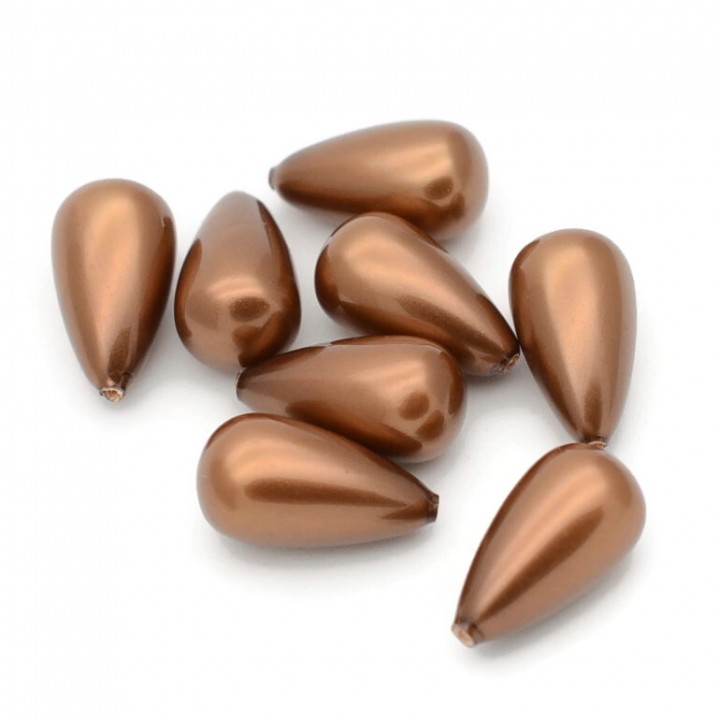 Shell Pearl Beads 8:15mm Half Drilled Drop Brown color, 1piece